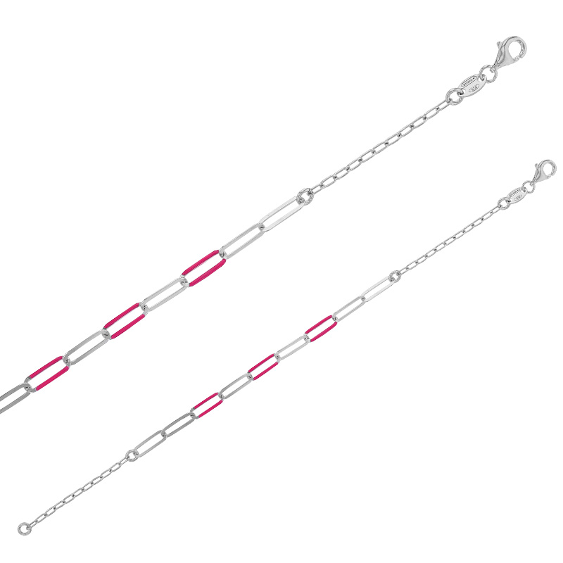 Bracelet mailles allongées, émail rouge, argent 925/1000 doré