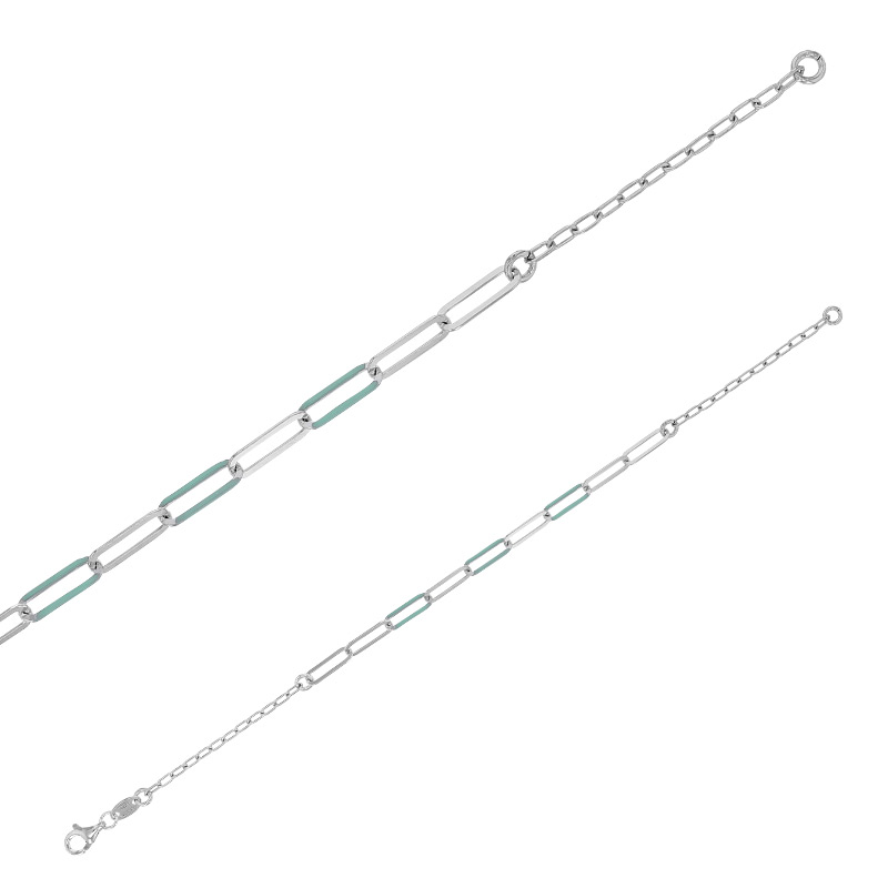 Bracelet mailles allongées, émail rouge, argent 925/1000 doré