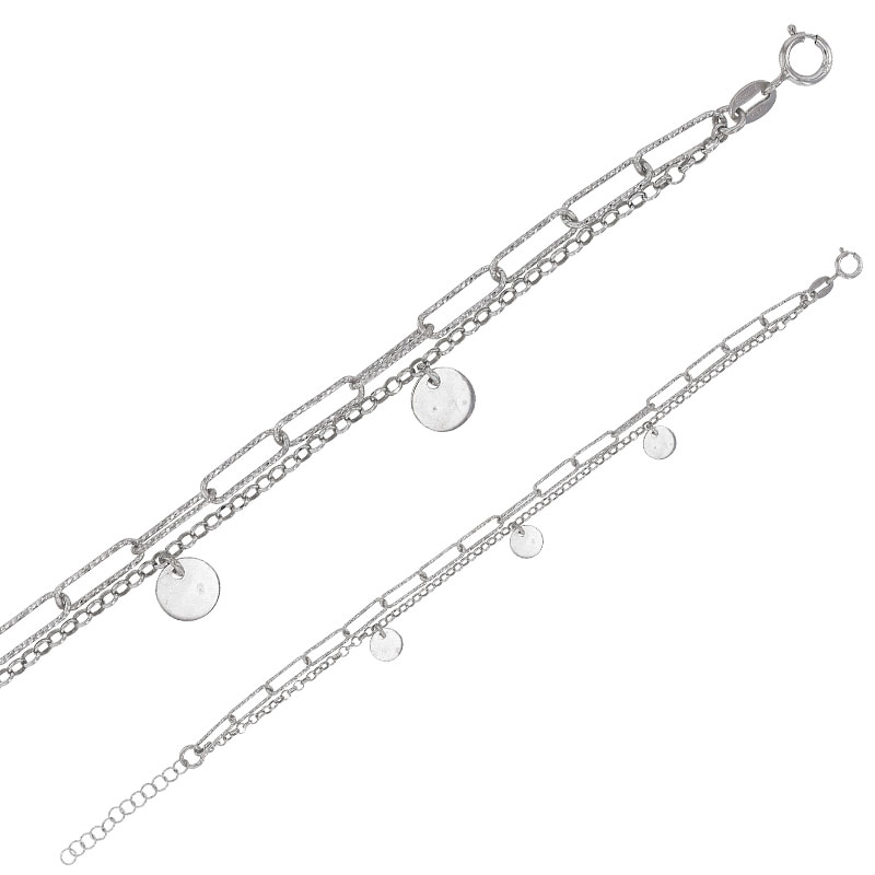 Bracelet mailles argent 925/1000 rhodié diamantées et pampilles rondes