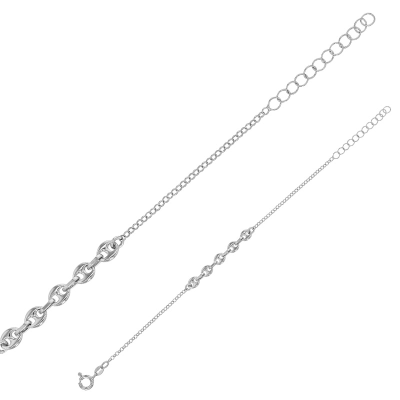 Bracelet 5 mailles grain de café, argent 925/1000 platiné