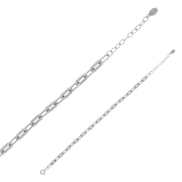 Bracelet mailles rectangles avec oxydes, argent 925/1000 rhodié