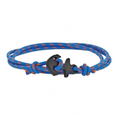 Bracelet marin nylon bleu avec quelques touches d'orange, ancre carbone