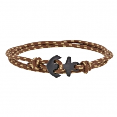 Bracelet marin nylon marron avec touche de beige, ancre carbone