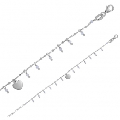 Bracelet médaille coeur et cristaux blanc - maille fantaisie argent 925/1000 rhodié