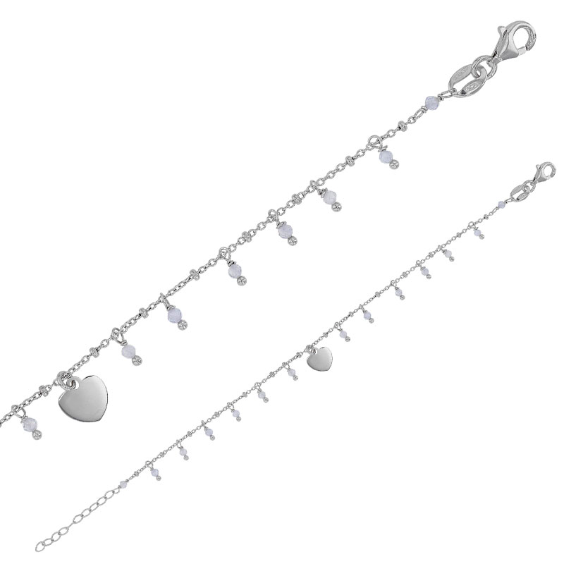 Bracelet médaille coeur et cristaux blanc - maille fantaisie argent 925/1000 rhodié