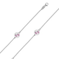 Bracelet médaille motif pieds avec émail rose et argent 925/1000 rhodié