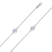 Bracelet médaille motif pieds émail bleu ciel et argent 925/1000 rhodié