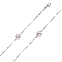 Bracelet médaille motif pieds émail rose et argent 925/1000 rhodié
