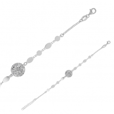 Bracelet médaille ronde martelée en argent 925/1000 rhodié