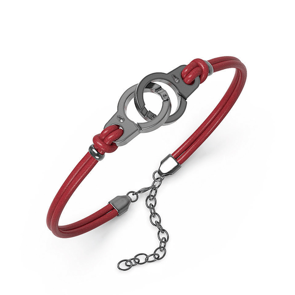 Bracelet menottes Acier doré et cuir de bovin noir