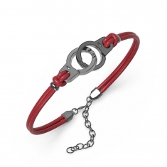 Bracelet menottes Acier doré et cuir de bovin noir