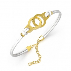 Bracelet menottes Acier doré et cuir de bovin noir
