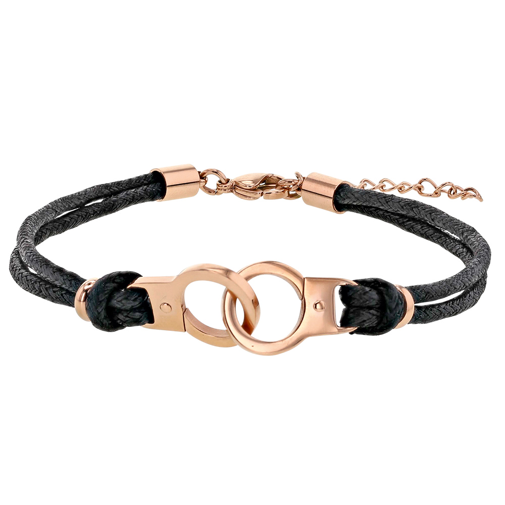 Bracelet menottes Acier doré rose et cordons en coton