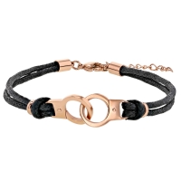 Bracelet menottes Acier doré rose et cordons en coton