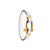 Bracelet mixte acier doré et cuir de bovin italien pleine fleur blanc