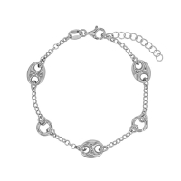 Bracelet motif 3 grains de café et 2 cercles, argent 925/1000 rhodié