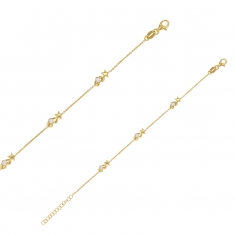 Bracelet motif étoiles et coeurs avec oxydes, argent 925/1000 doré
