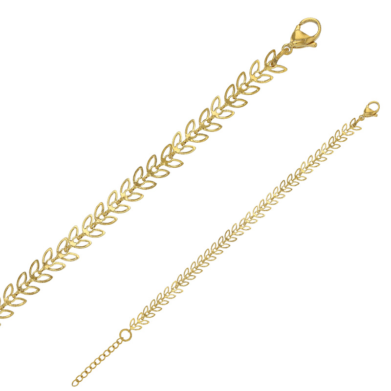 Bracelet motif feuilles évidées en acier doré