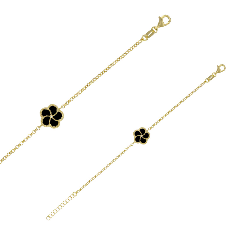 Bracelet motif fleur orné de nacre et cristal en argent 925/1000 doré