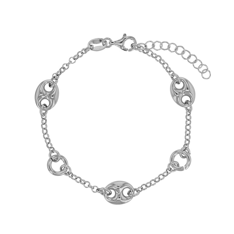 Bracelet motif 3 grains de café et 2 cercles, argent 925/1000 rhodié