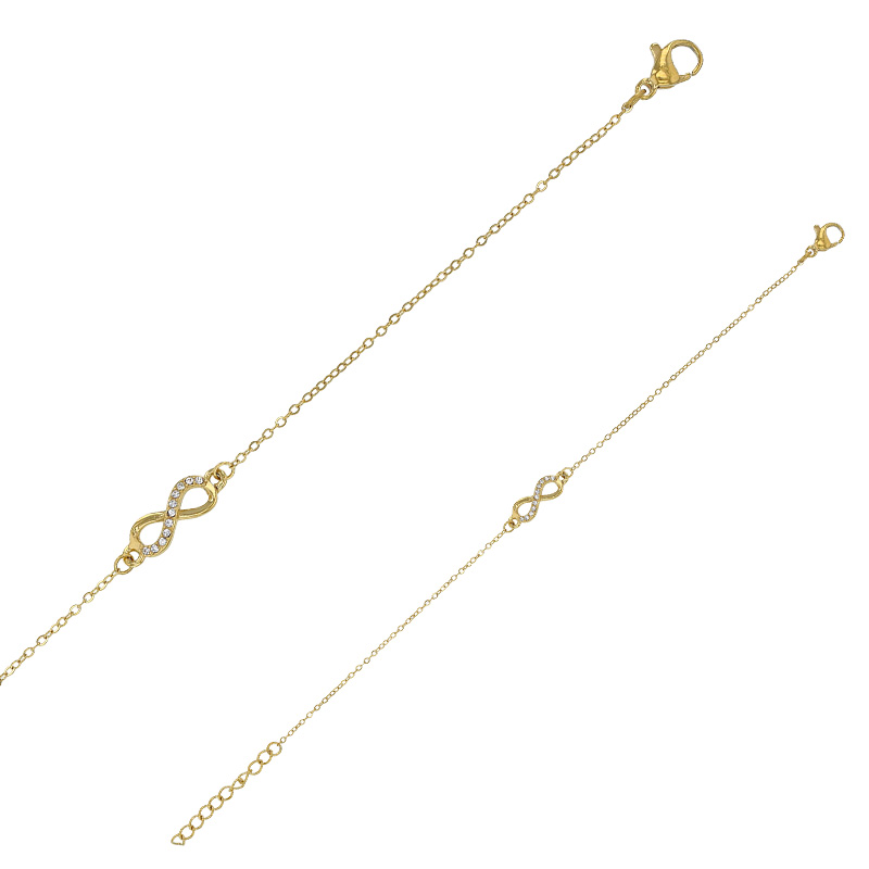 Bracelet motif infini avec cristaux en acier doré