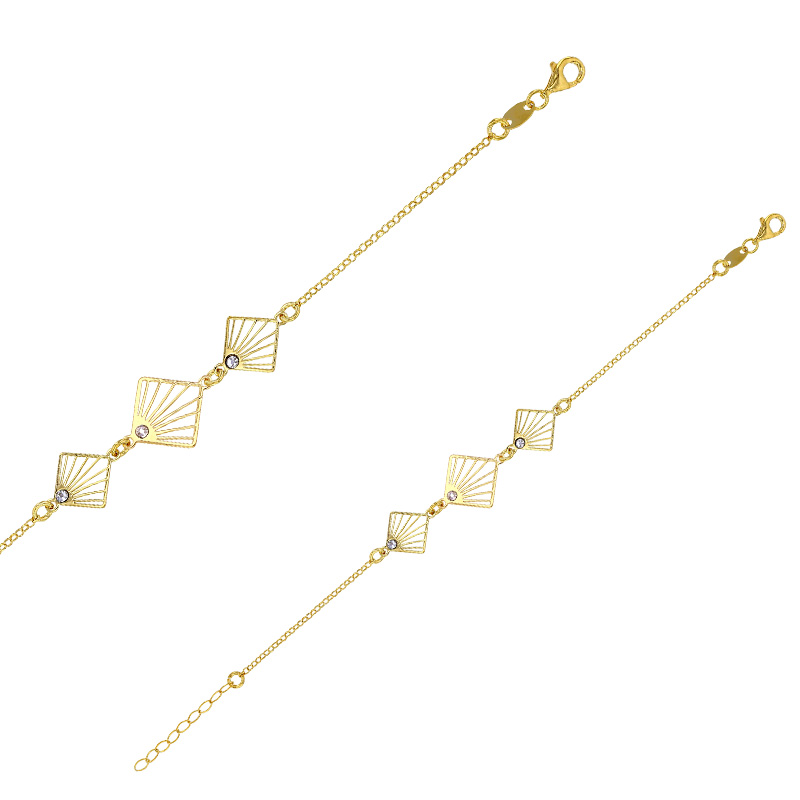 Bracelet motif palmette avec oxydes, argent 925/1000 doré