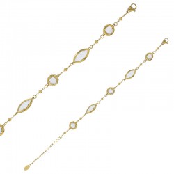 Bracelet motif rond et marquise en verre facetté blanc, acier doré