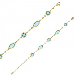 Bracelet motif rond et marquise en verre facetté blanc, acier doré