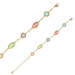 Bracelet motif rond et marquise en verre facetté blanc, acier doré