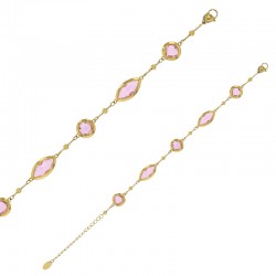 Bracelet motif rond et marquise en verre facetté blanc, acier doré