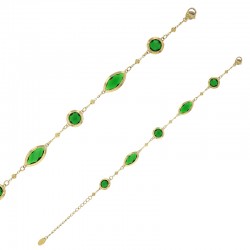 Bracelet motif rond et marquise en verre facetté blanc, acier doré