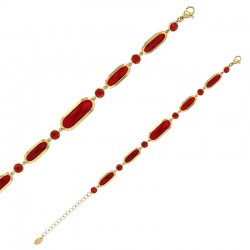 Bracelet motif rond et ovale en verre facetté bleu clair, acier doré