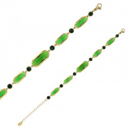 Bracelet motif rond et ovale en verre facetté bleu clair, acier doré
