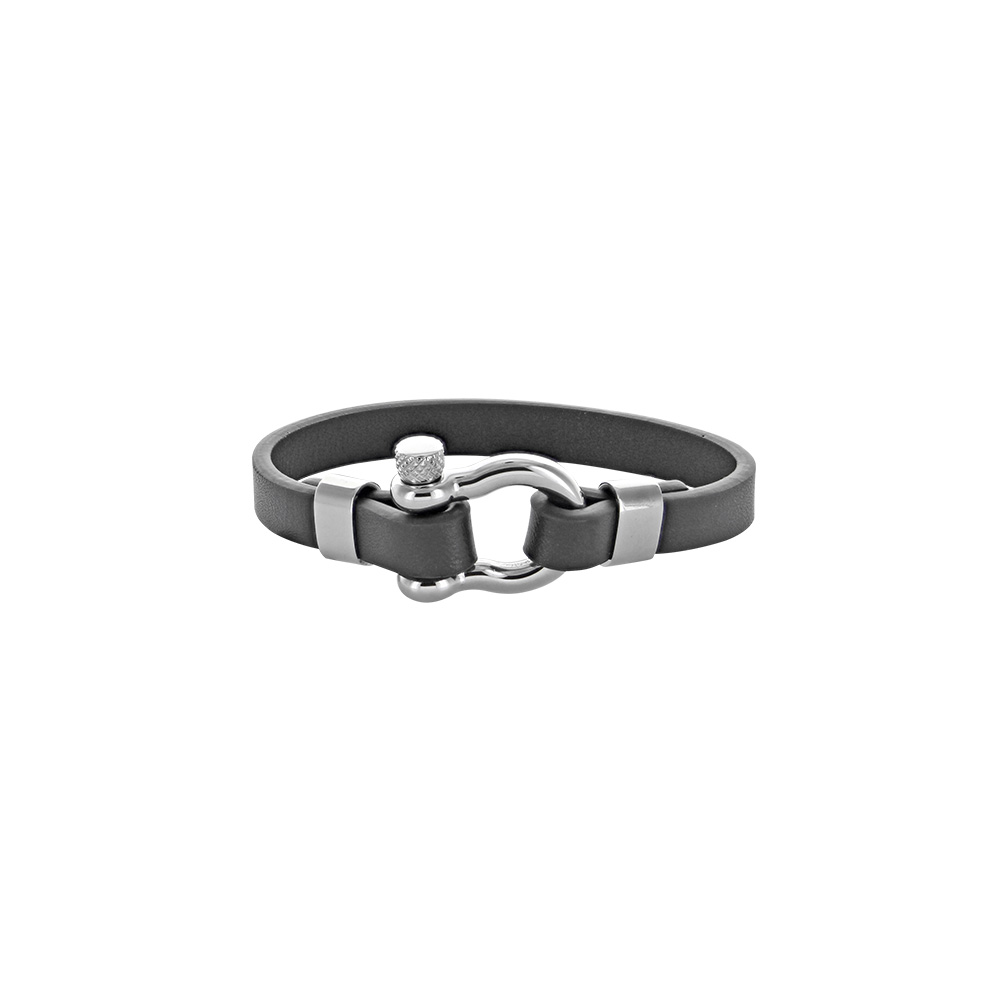 Bracelet noir en cuir de bovin et acier