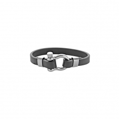 Bracelet noir en cuir de bovin et acier