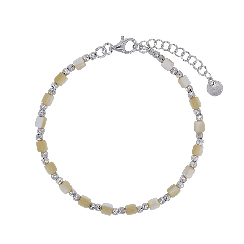 Bracelet oeil de chat beige, argent 925/1000 rhodié