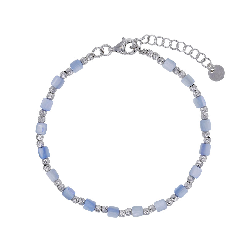 Bracelet oeil de chat bleu clair, argent 925/1000 rhodié
