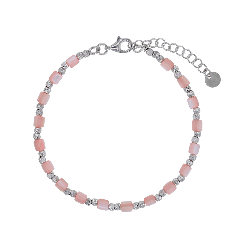 Bracelet oeil de chat rose, argent 925/1000 rhodié