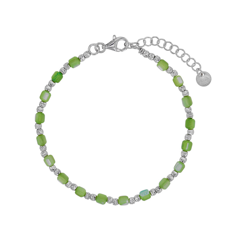 Bracelet oeil de chat vert clair, argent 925/1000 rhodié