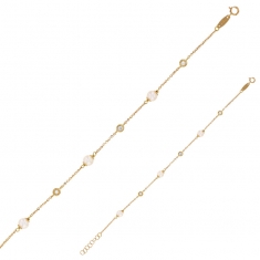 Bracelet Or blanc 375/1000 avec perles d'eau douce et oxydes de zirconium