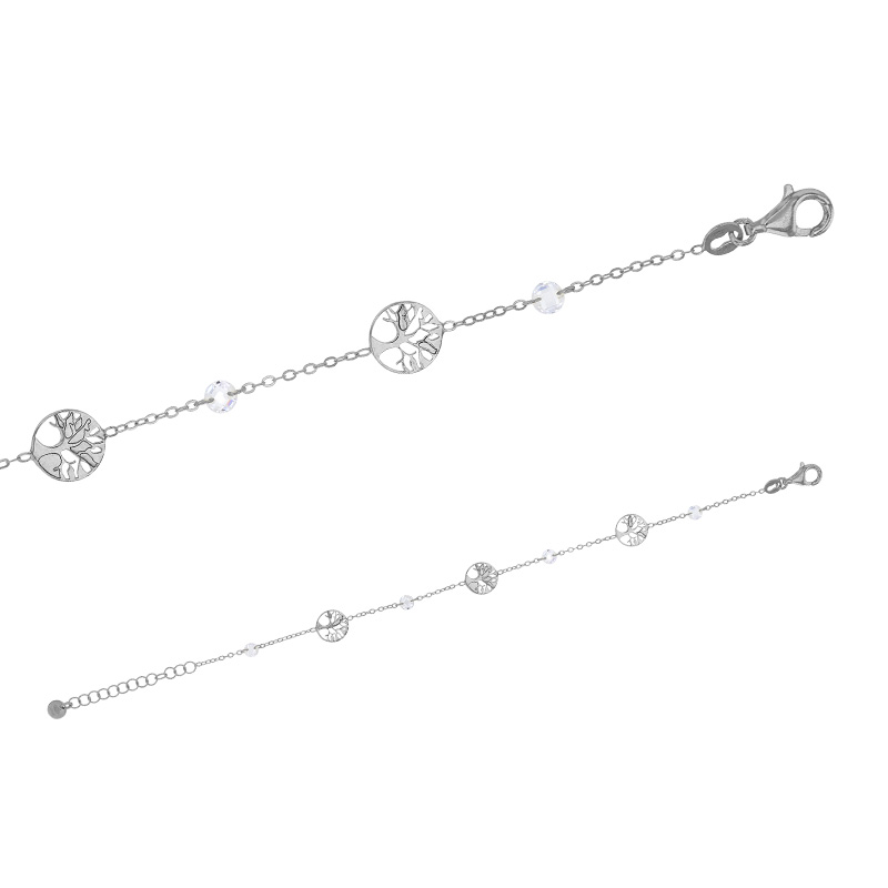 Bracelet orné d'arbres de vie et de cristaux argent 925/100 rhodié