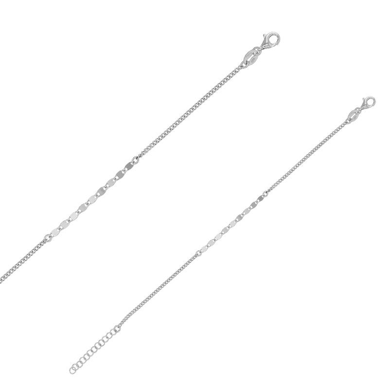 Bracelet orné d'ovales maille forçat en argent 925/1000 rhodié