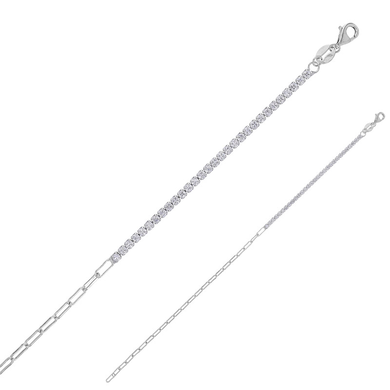 Bracelet orné d'oxydes blancs et maille cheval, argent 925/1000 rhodié