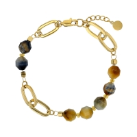 Bracelet orné d'une Oeil de tigre, acier doré