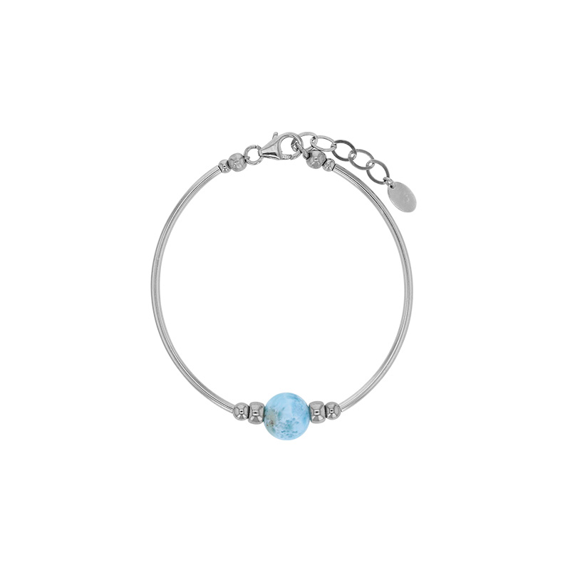 Bracelet orné d'une pierre Larimar et argent 925/1000 platiné