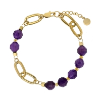 Bracelet orné d'une quartz violet, acier doré