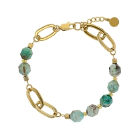 Bracelet orné d'une turquoise reconstituée et acier doré