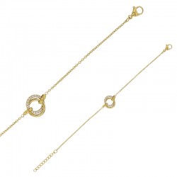 Bracelet orné de 2 ronds entrélacés lisse et oxydes en acier doré