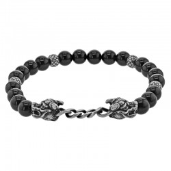 Bracelet orné de 2 têtes de dragons reliées avec agate noir en acier