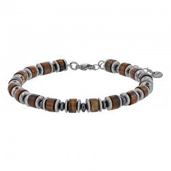 Bracelet orné de cylindres en oeil de tigre et hématite en acier
